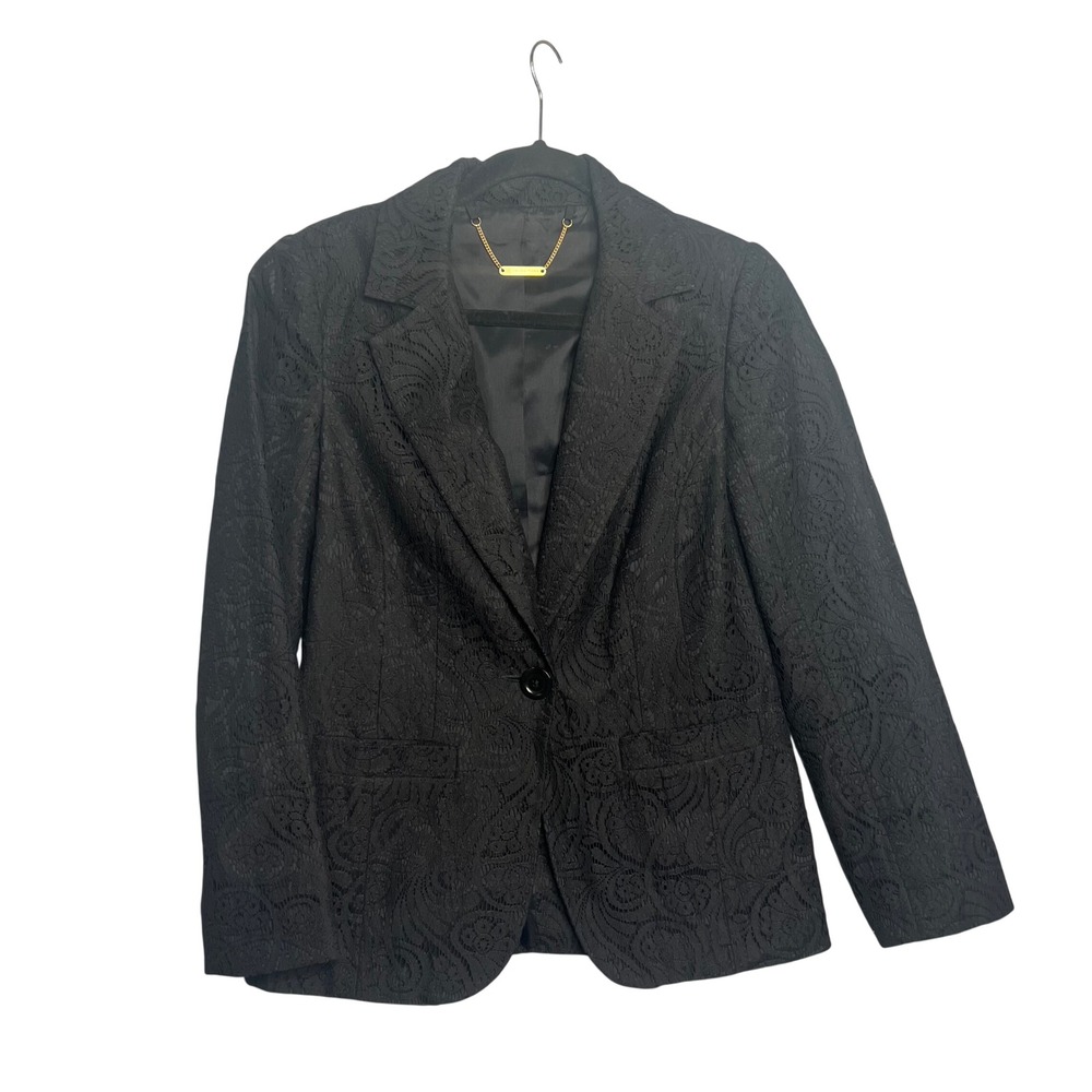 Trina Turk Black Lace Boyfriend Blazer Size 4 One Button Tailored Jacket Career